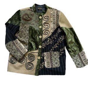 Julia Ku Patchwork Velvet Embroidered Jacket Women's Multicolor Bohemian